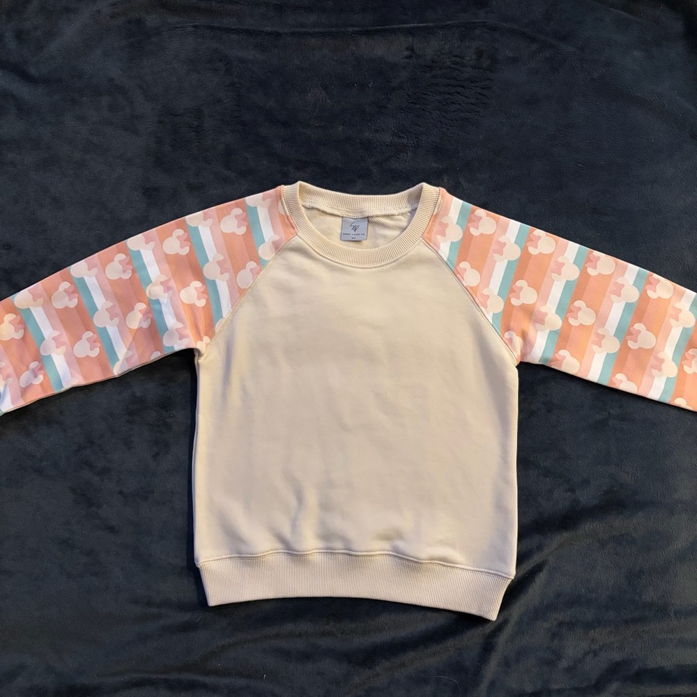 Sweet P Baby Co. Girl 5/6 Disney Sweatshirt Minnie Mouse Stripe Pink Cream Green
